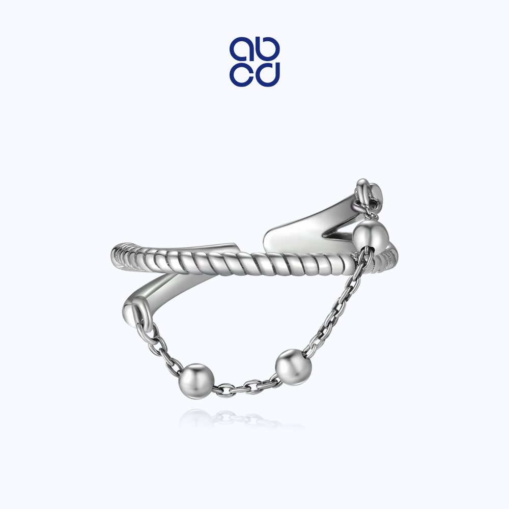 ABCD Open Ring for Women Adjustable Chain and Beads 925 Stelring Silver Finger Ring for Teen Girls Daily Decor Valentine Anniversary Birthday Gift For Her