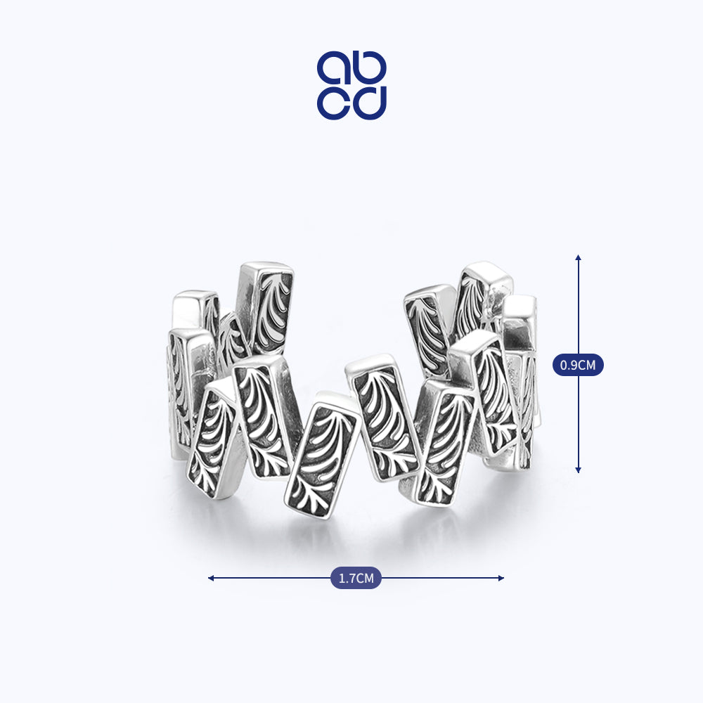 ABCD 925 Sterling Silver Carved Pattern Finger Ring for Unisex Girl Boy Adjustable Tang dynasty Flower Design Opening Ring for Women Man Daily Decor Valentine Anniversary Birthday Gift 5.43G Weight