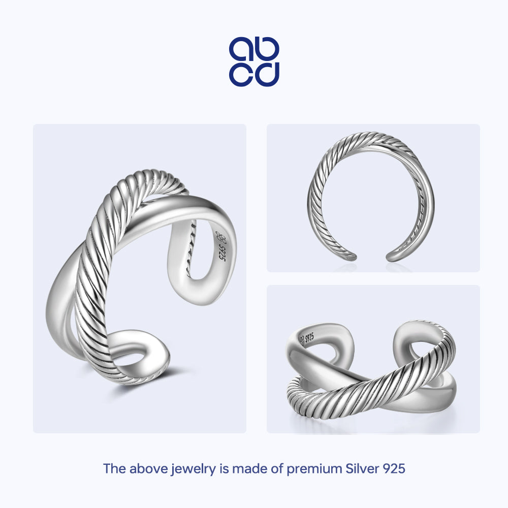 ABCD Open Ring for Women Adjustable Infinite X 925 Sterling Silver Finger Ring for Teen Girls Daily Decor Gift For Her