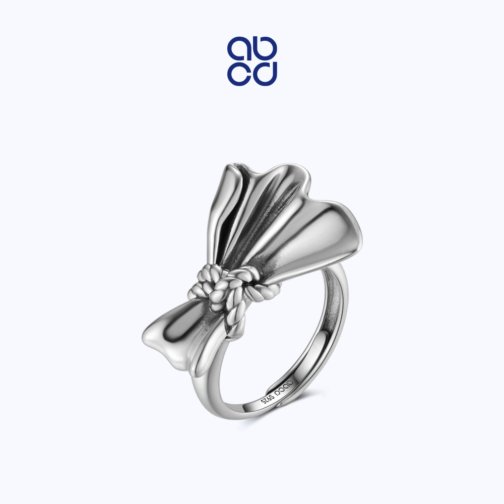 ABCD 925 Sterling Silver Bow Finger Ring Adjustable Jewelry Bowknot Ring Daily Decor Valentine Anniversary Birthday Gift For Her