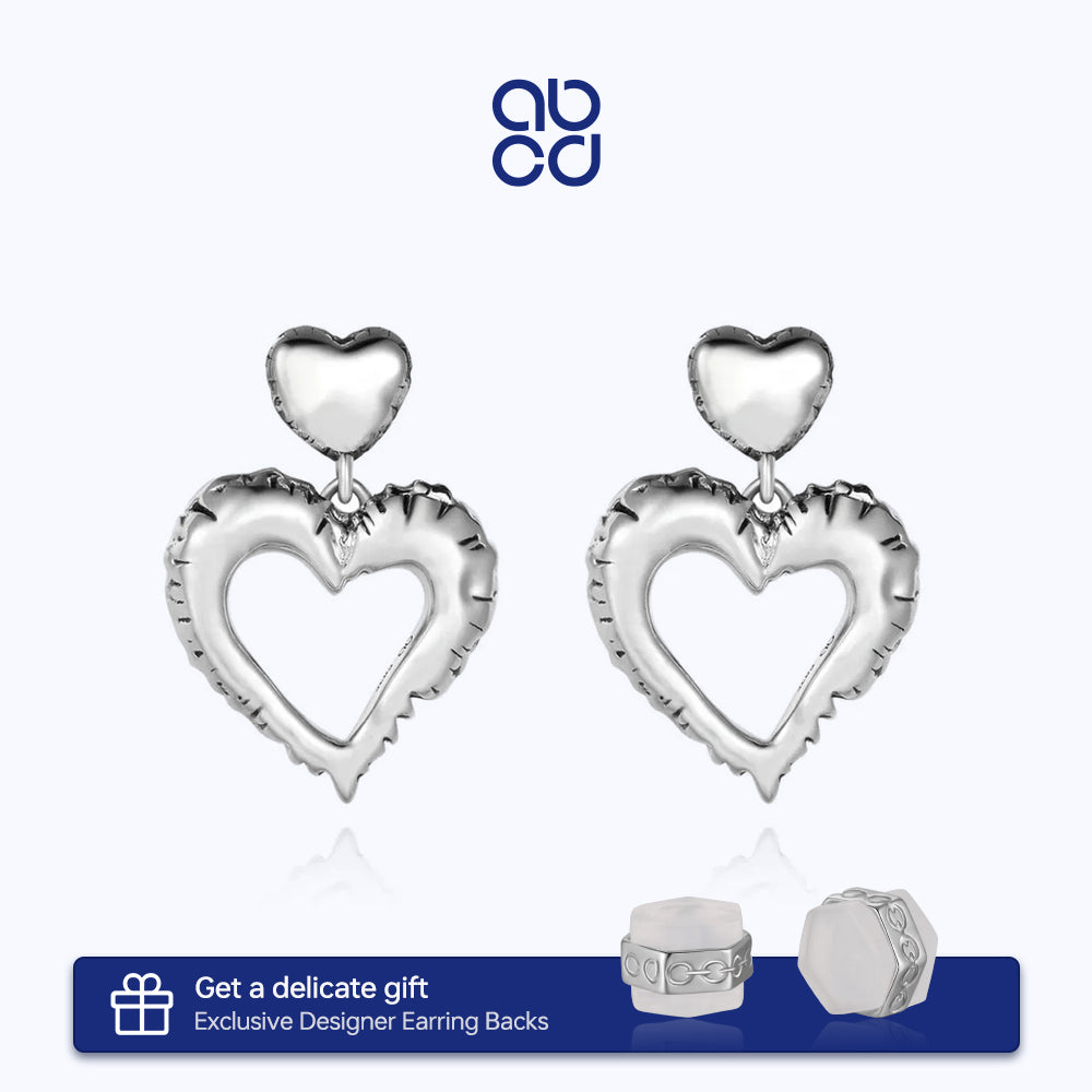 ABCD 1 pair 925 Sterling Silver Fashion Earrings Heart Ear Pin Lucky Earring Dangle Punk Unique Daily Jewelry Gifts for Women