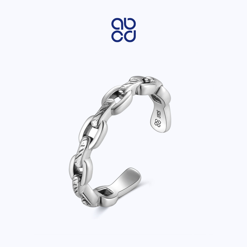 ABCD 925 Sterling Silver Finger Ring for Unisex Teen Adjustable Chain Opening Ring for Women Man Daily Jewelry Valentine Anniversary Birthday Gift