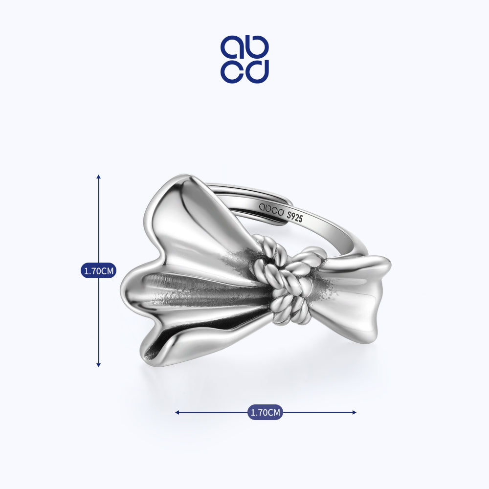 ABCD 925 Sterling Silver Bow Finger Ring Adjustable Jewelry Bowknot Ring Daily Decor Valentine Anniversary Birthday Gift For Her