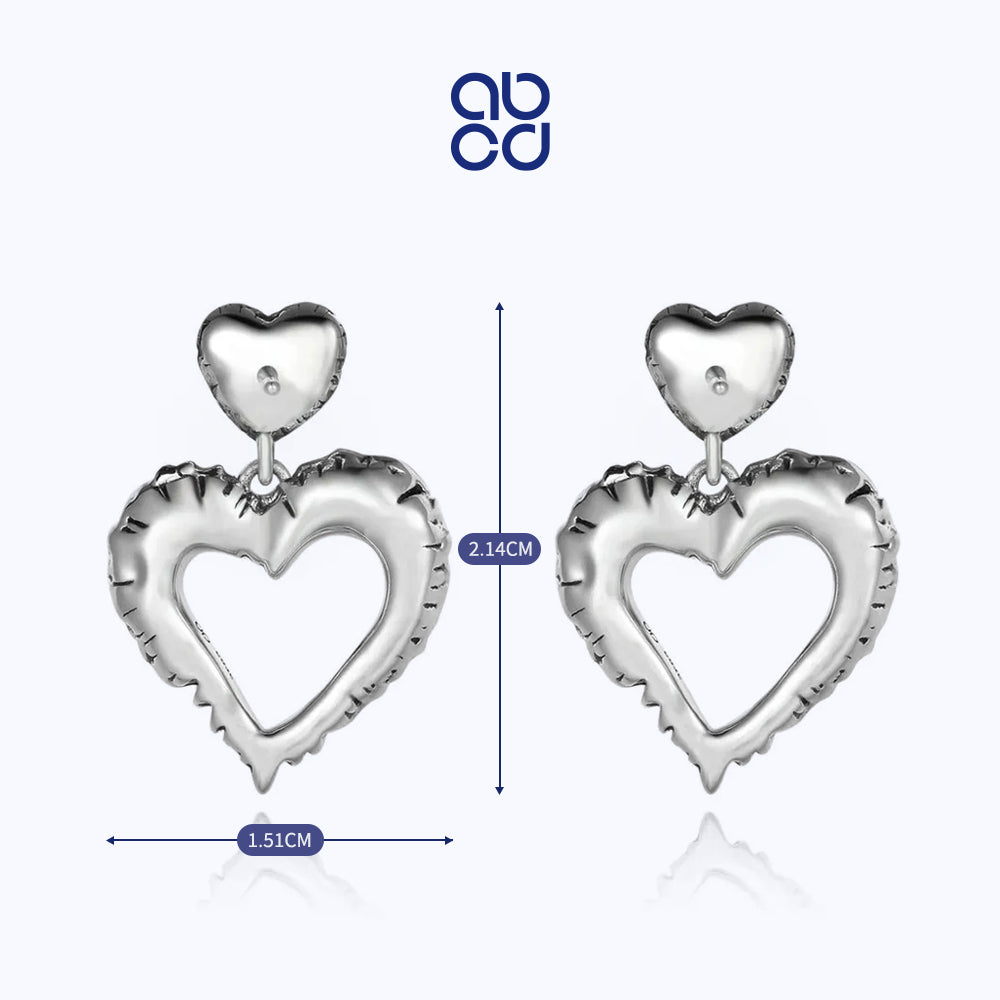 ABCD 1 pair 925 Sterling Silver Fashion Earrings Heart Ear Pin Lucky Earring Dangle Punk Unique Daily Jewelry Gifts for Women