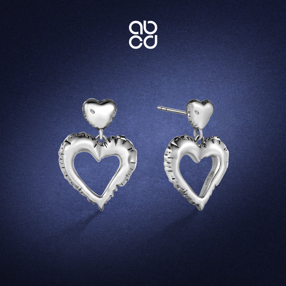 ABCD 1 pair 925 Sterling Silver Fashion Earrings Heart Ear Pin Lucky Earring Dangle Punk Unique Daily Jewelry Gifts for Women