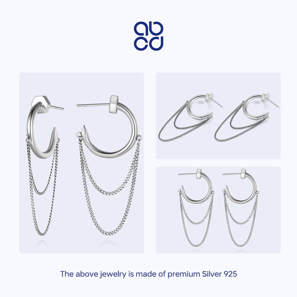 ABCD 1 pair 925 Sterling Silver Fashion C Nail Earrings Classic Ear Pin Punk Unique Daily Jewelry Gifts for Women Girls